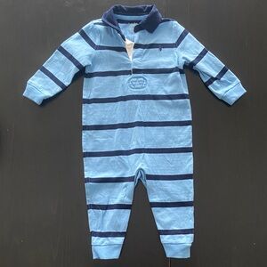 Ralph Lauren Light Blue and Navy Striped Kids Footie - 9M